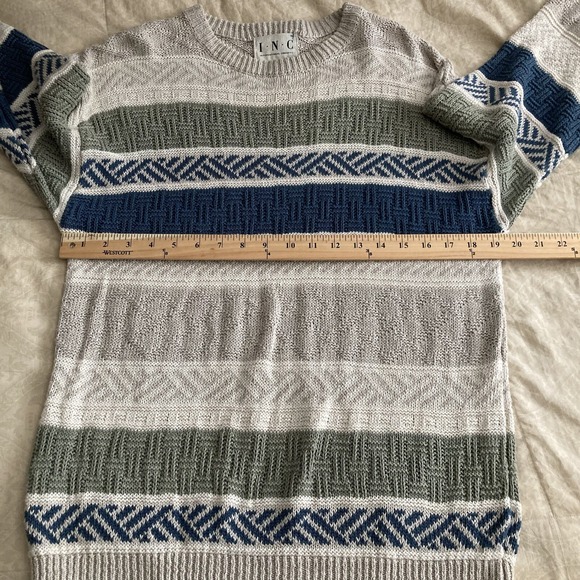 INC Linen/Cotton Blend Striped Textured Sweater Cozy Men Small/Women Medium - Picture 8 of 12